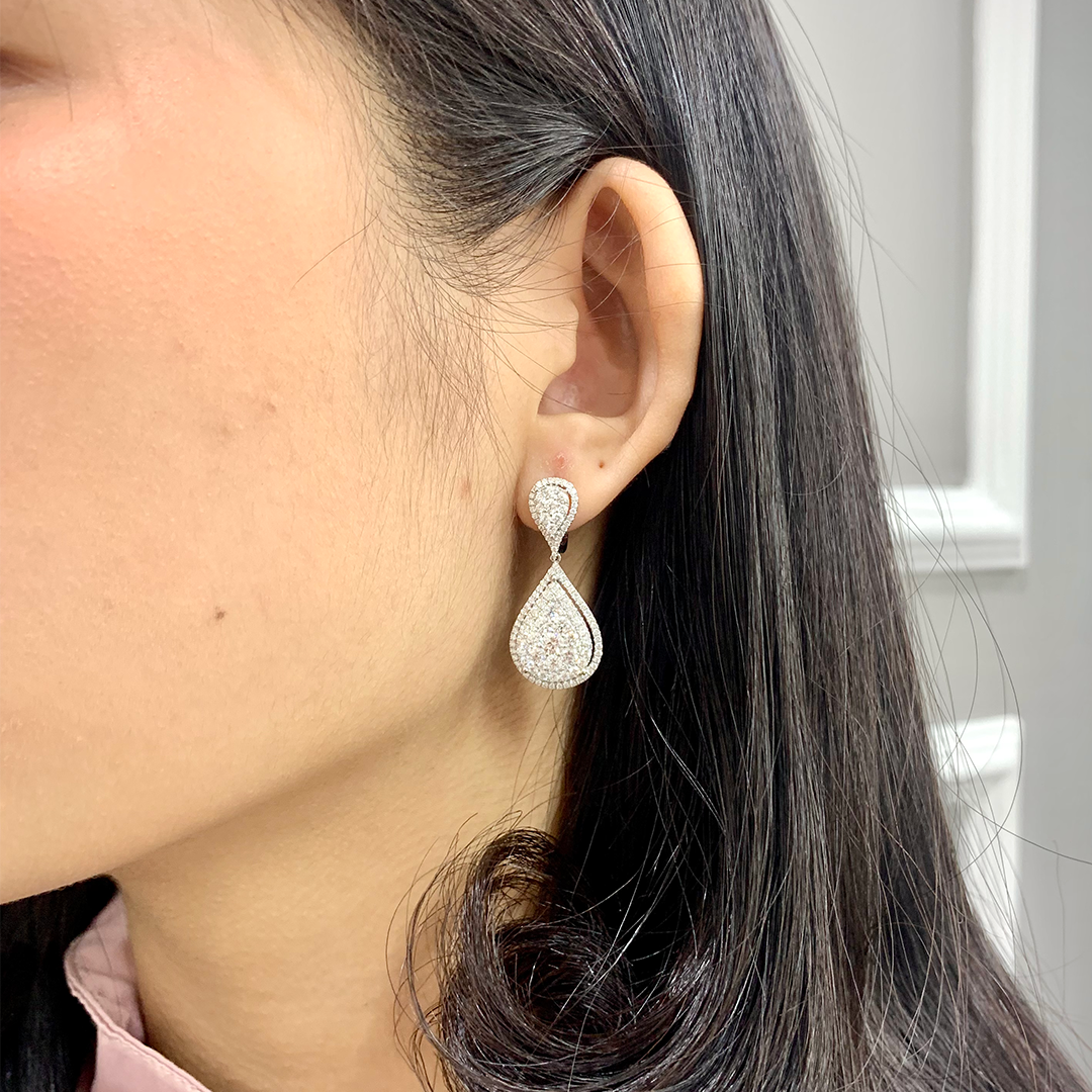 PARISH DIAMOND CLUSTER DROP PEAR SHAPED EARRINGS